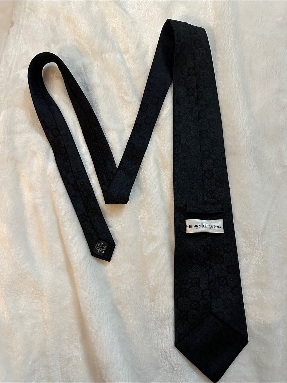 HENRY GRETHEL Black Silk Handmade Tie Luxury Quality Vintage